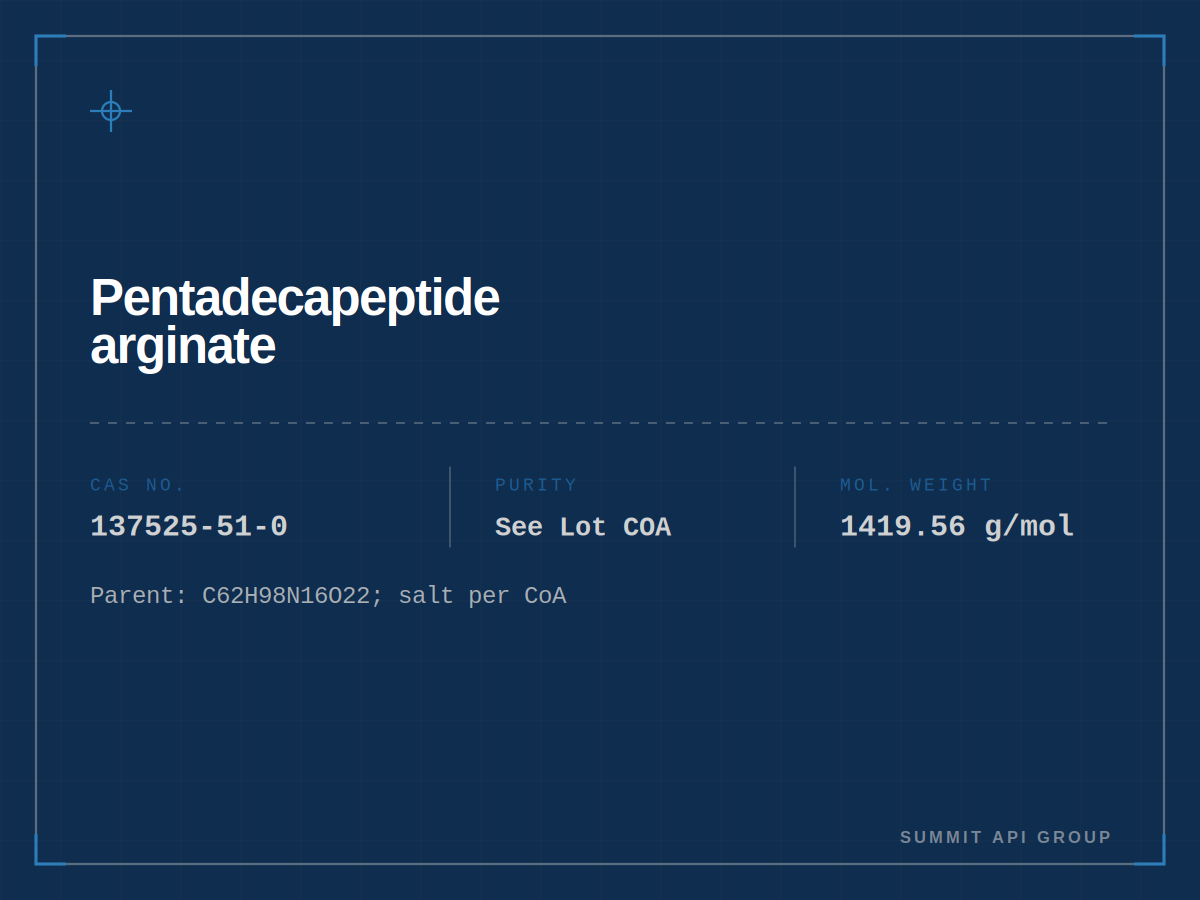 Pentadecapeptide arginate spec plate — CAS 137525-51-0 | Summit API Group